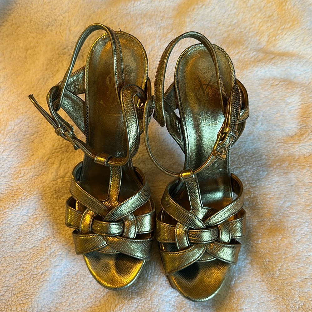 Gold Saint Laurent tribute sandal